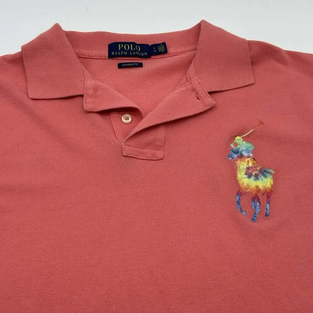 Polo Ralph Lauren Classic Fit Size Large Pink Rainbow Pride Pony Logo Polo Shirt